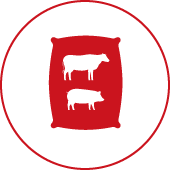 Feed bag icon with outline of pig and cattle on the bag